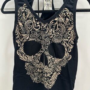 Vocal Black and Gold Ornate Skull Tank Top